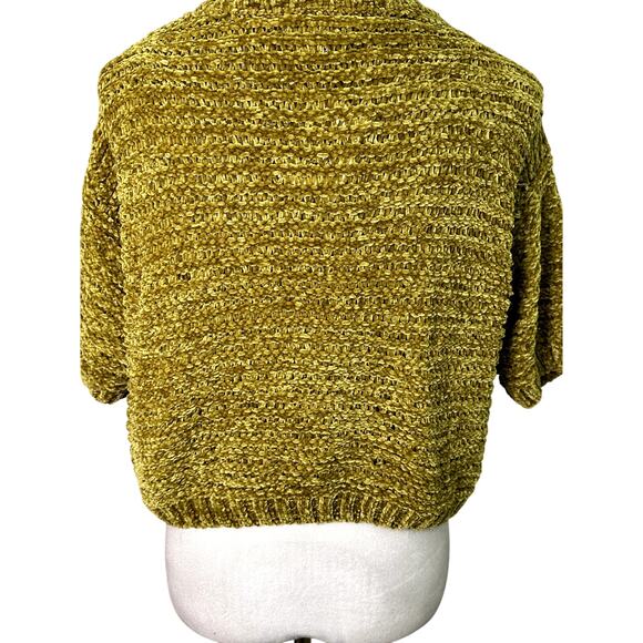 Open Edit Sweater Short Sleeve Crop Jumper Loose Knit Green Gold W Medium NWT - Picture 7 of 10